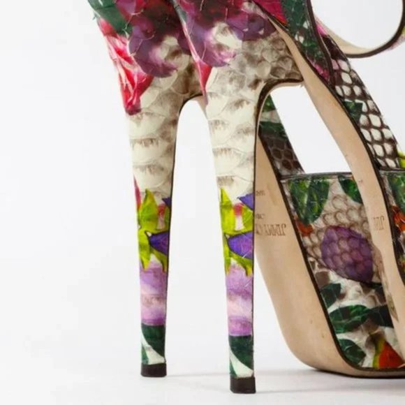 Jimmy Choo Lola Floral Python Platform Sandals - Picture 9 of 10